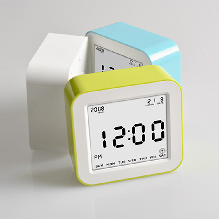 创意旋转时钟旋转闹钟四面翻转自动夜光闹钟电子定时器可印刷