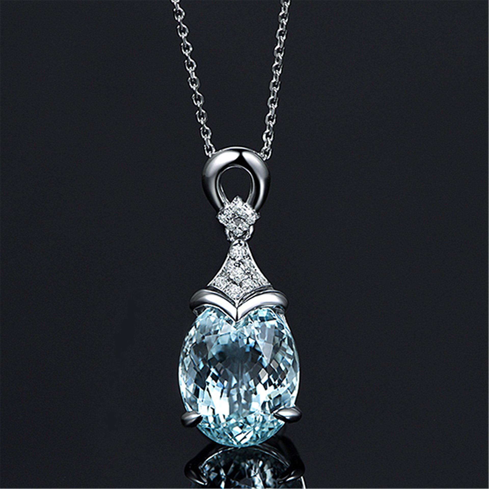 韩版托帕石克拉天然海蓝宝吊坠女 镀18k镶嵌项链彩色宝石wish热销