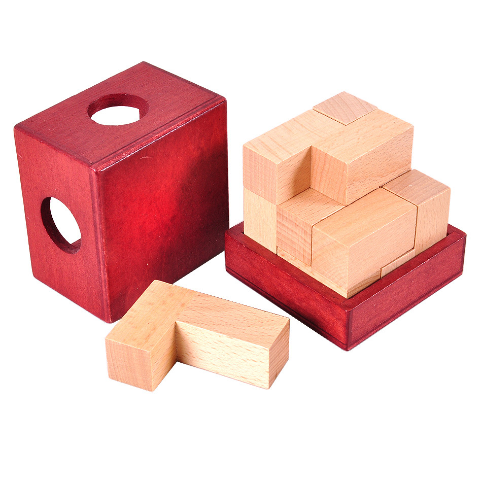 木制玩具益智玩具孔明锁鲁班锁方锁索玛立方盒装立方体榉木大号