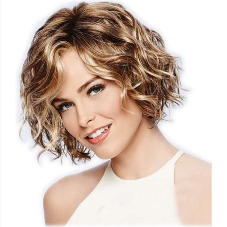 欧美假发女短发披肩爆款亚马逊热卖 短款卷发假发 斜刘海小卷