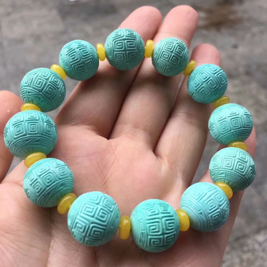 原矿高瓷秦古919矿口料一窝料精品绿松石回纹珠手串手链收藏品