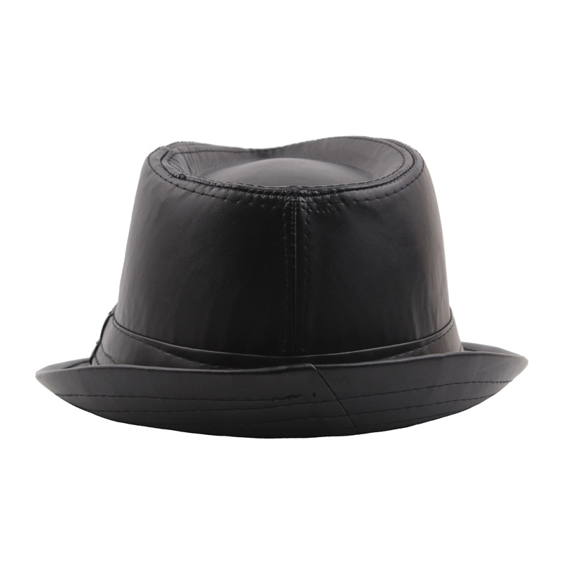 pu皮革质礼帽子中老年秋冬户外休闲绅士爵士帽男士上海滩巴拿马帽