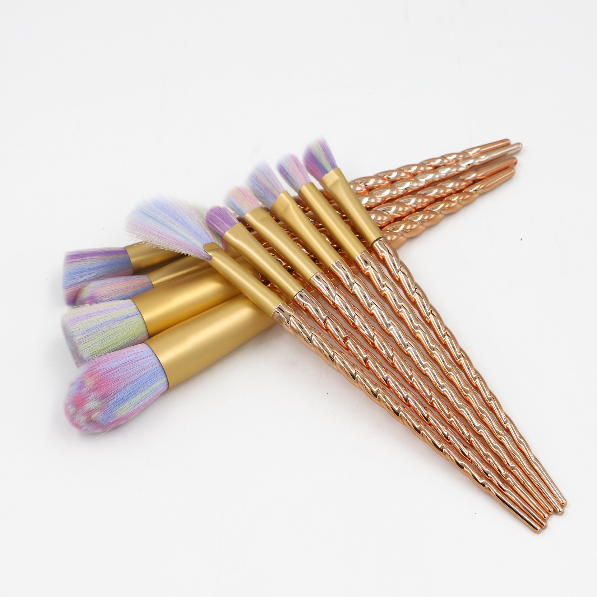 10支金色螺旋纹化妆套刷电镀多彩化妆刷美妆工具厂家直销现货