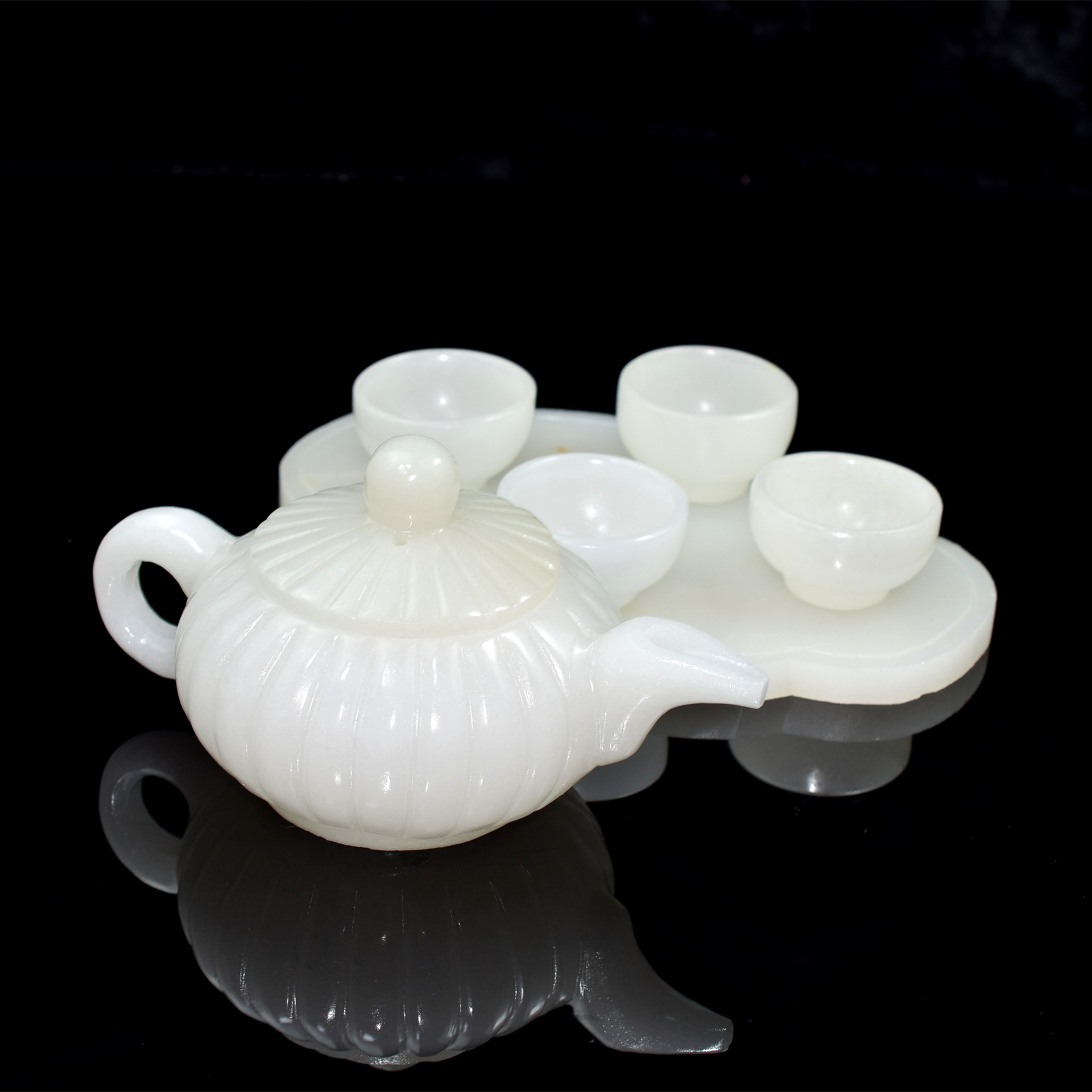 汉白玉白玉茶壶一套茶具福瓜玉壶白玉杯玉器工艺品南瓜摆件居家