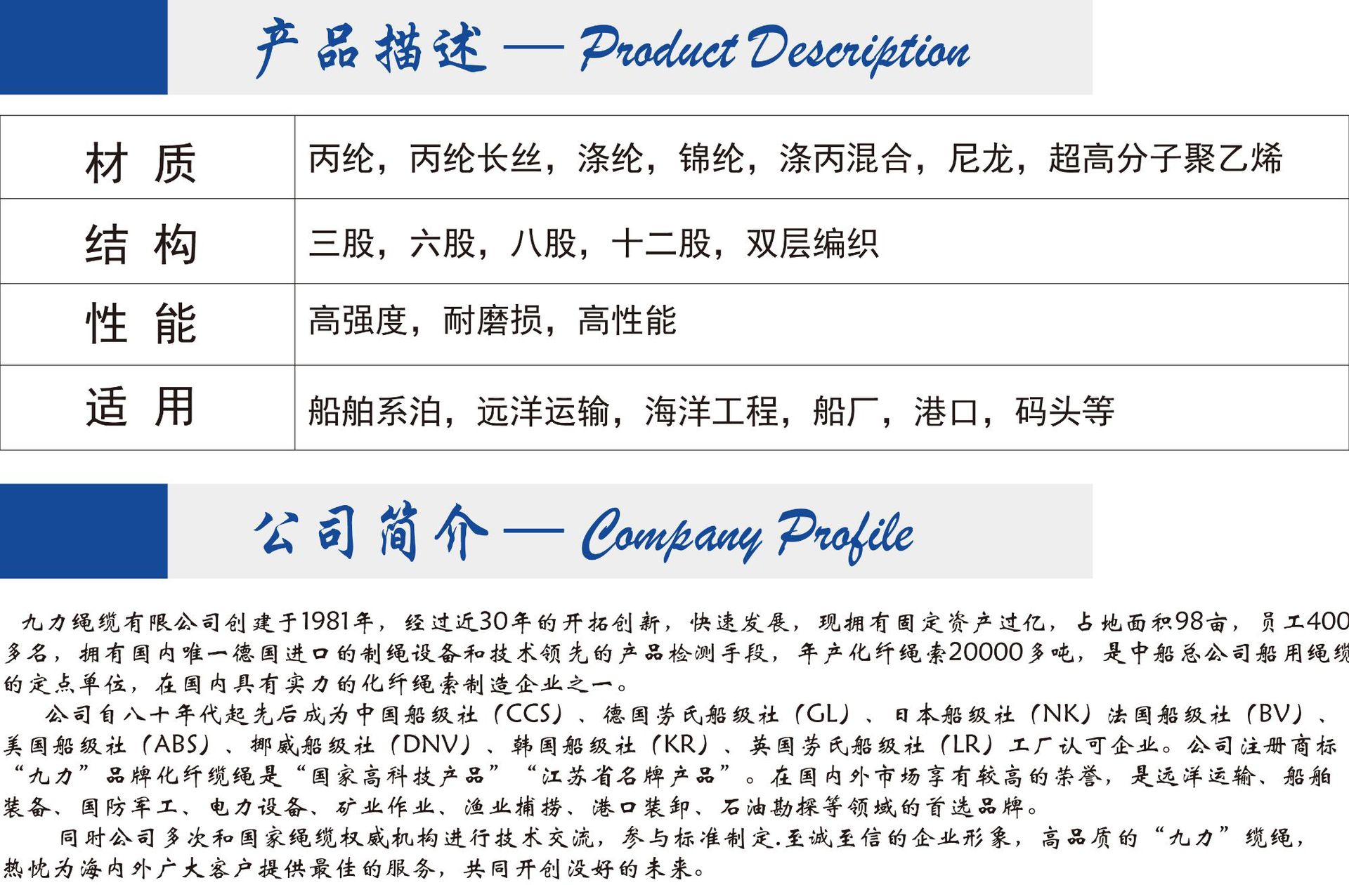 九力缆绳,厂家直销,价格优惠,任意规格,随时订购