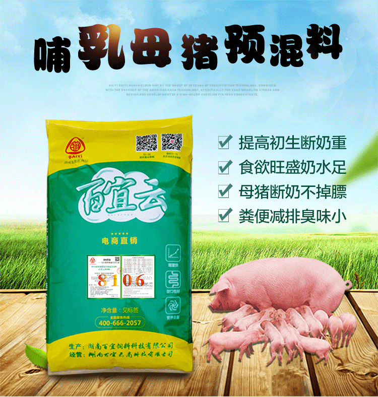 百宜云猪饲料8106哺乳母猪预混料鱼粉饲料添加玉米豆粕 环保饲料