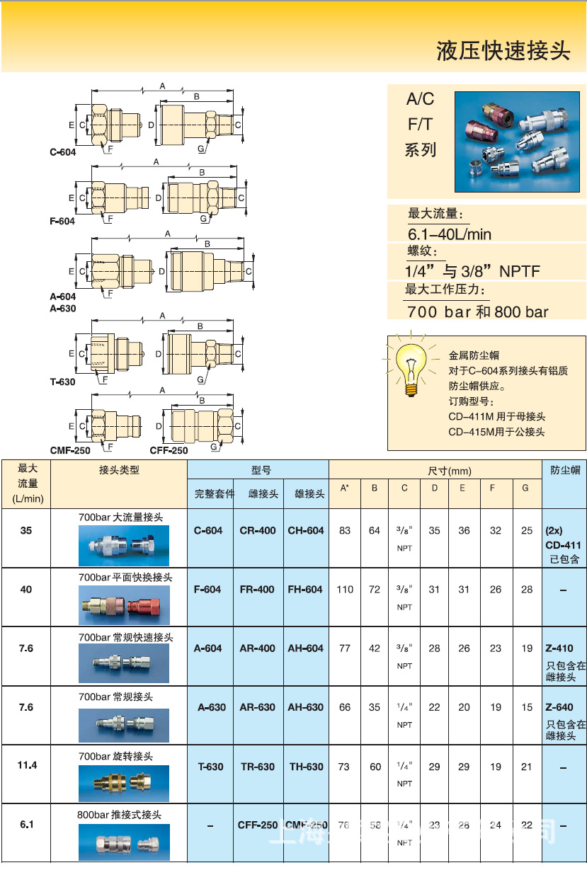 恩派克快速接头c604公接头ch604母接头cr400液压快插enerpac接头