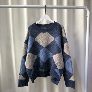 拼色 菱 毛衣