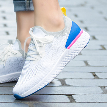 2020跨境新款透气飞织休闲女鞋轻便舒适慢跑运动鞋时尚休闲百搭款