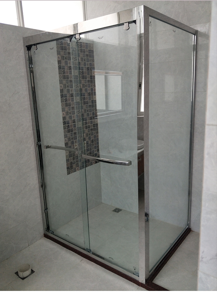 不锈钢l形淋浴房 酒店钢化玻璃卫生间隔断 移门淋浴房厂家定制