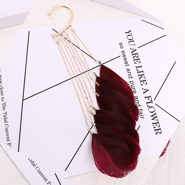 超仙古风羽毛耳挂波西米亚民族风无耳洞流苏耳环韩国配饰度假耳饰