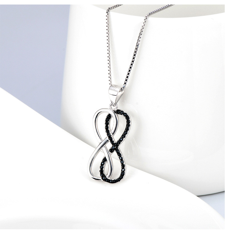 黑白8字吊坠 s925纯银饰品 无穷大个性镶钻项链 情人节礼物代发