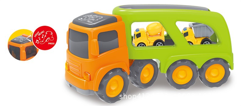 儿童惯性卡通车玩具 灯光音乐惯性卡拖头运输车 惯性车玩具