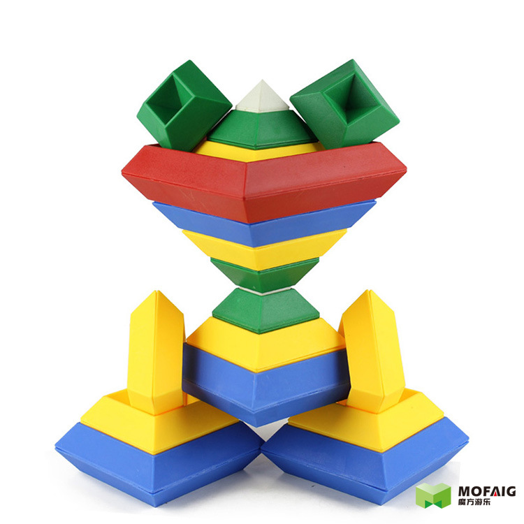 贝旺菱形塑料积木儿童魔塔金字塔魔方宝宝早教益智玩具小桶装