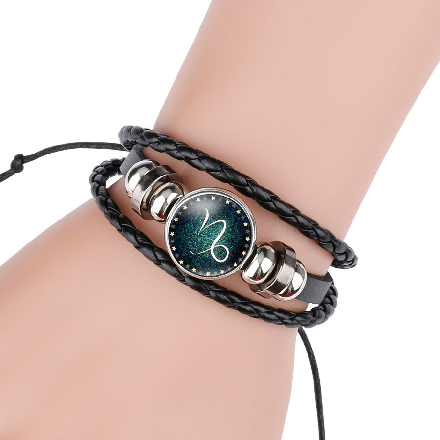 New Luminous Twelve Constellation Time Stone Bracelet Hot Selling Beaded Rope Cowhide 12 Constellation Bracelet