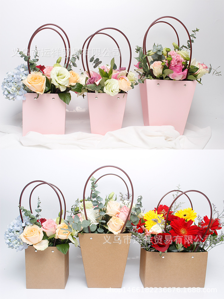 牛皮纸鲜花包装袋花艺花束插花袋子材料盒礼品袋手提花袋防水花篮