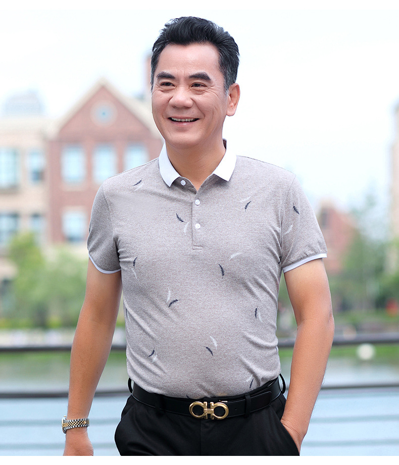 男式带领短袖纯棉t恤男夏天爸爸装休闲透气吸汗体恤衫中老年男装