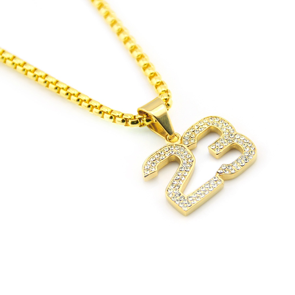 新款潮牌hiphop嘻哈镀钻23号数字号码吊坠项链 热卖男女潮人饰品