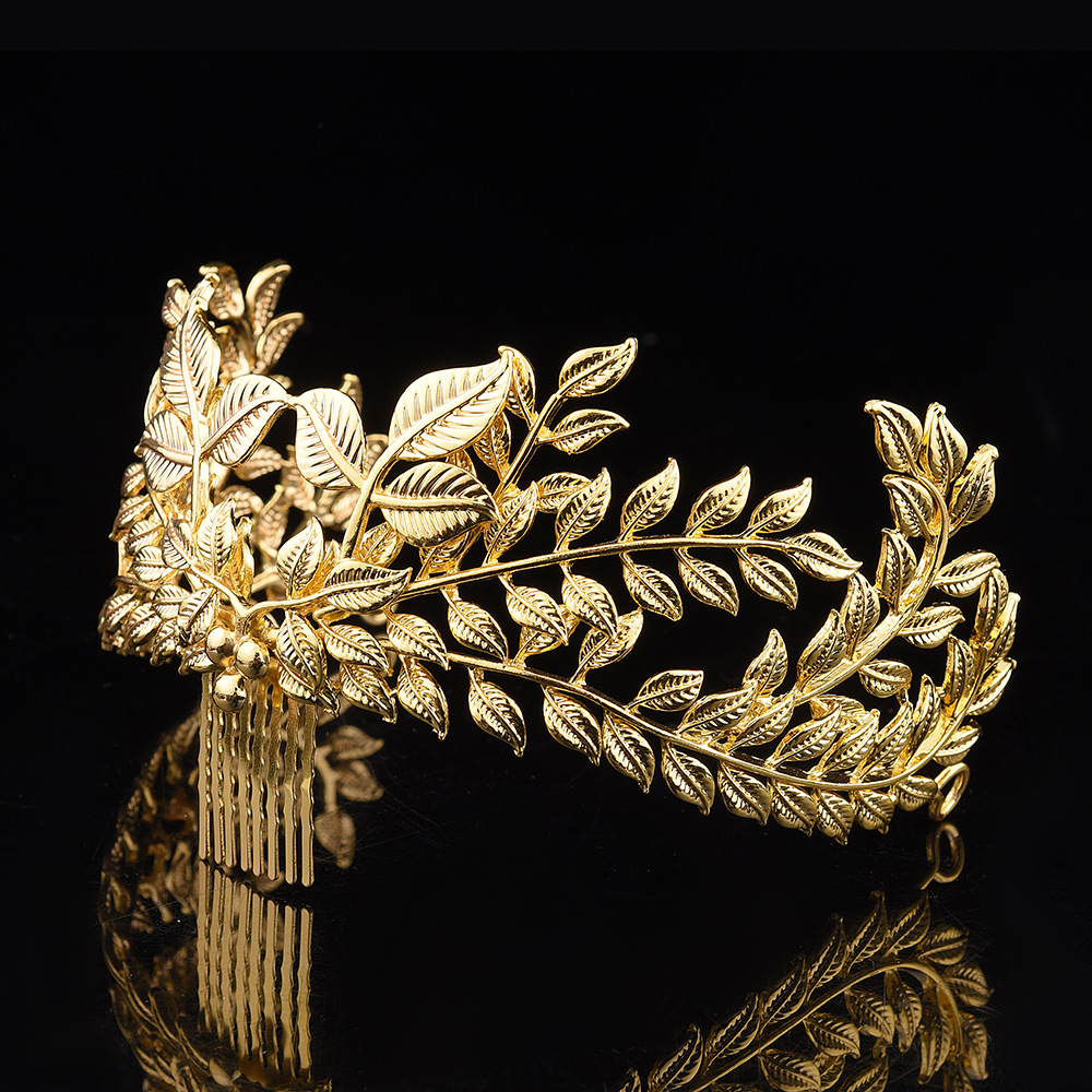 巴洛克贵气新娘头饰金色叶子皇冠 礼服宴会树叶造型发饰欧式配饰