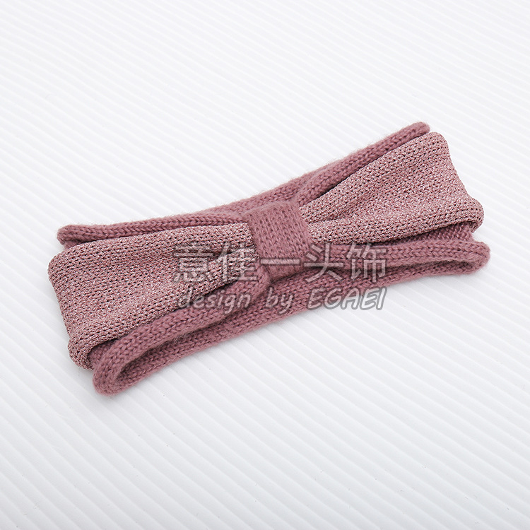 Factory Direct Sales New European and American Double-Layer Bright Silk Bow Knitted Hair Band Wool Headband out Hair Band