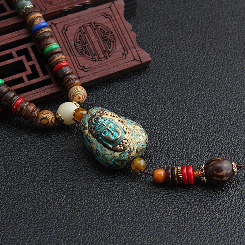 All-Match Ethnic Sweater Chain Long Retro Necklace Female Nepal Pendant Wooden Bead Pendant Scenic Spot Accessories Factory