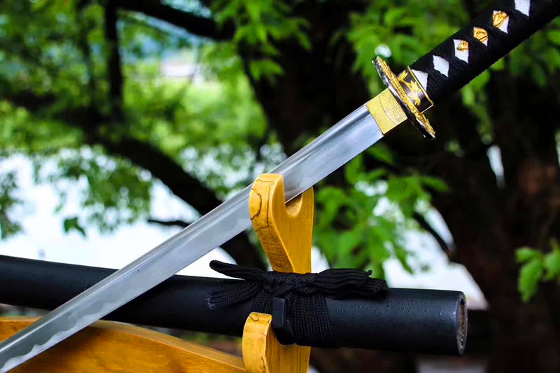 正品龙泉刀剑日本武士刀剑弯款竹叶盘锰钢纯手工一体锻打未开刃