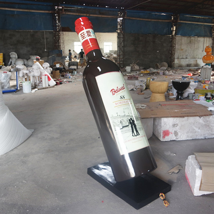 厂家定做玻璃钢红酒瓶雕塑仿真酒瓶雕像彩绘瓶子玻璃钢雕塑