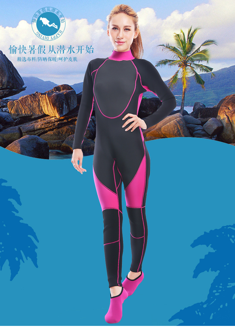 amazon欧美潜水服保暖冬游泳衣女长袖长裤连体氯丁橡胶潜水衣套装