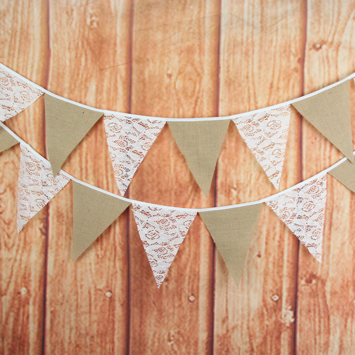 白色花卉蕾丝亚麻布三角旗挂条背景彩旗串旗西式婚礼派对装饰挂旗