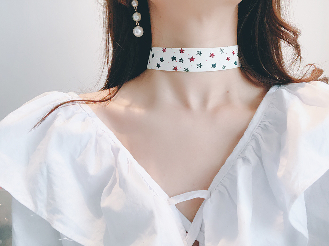韩版五角星系带锁骨链 气质缎带颈带项圈女choker脖子饰品女