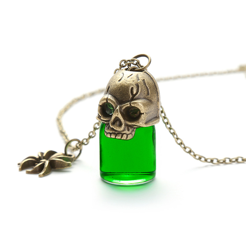 骷髅 哥特式复古血瓶吊坠 万圣节 创意情侣好朋友项链 亚马逊饰品