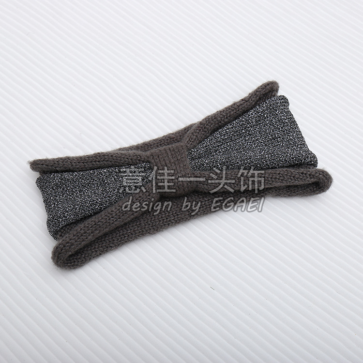 Factory Direct Sales New European and American Double-Layer Bright Silk Bow Knitted Hair Band Wool Headband out Hair Band