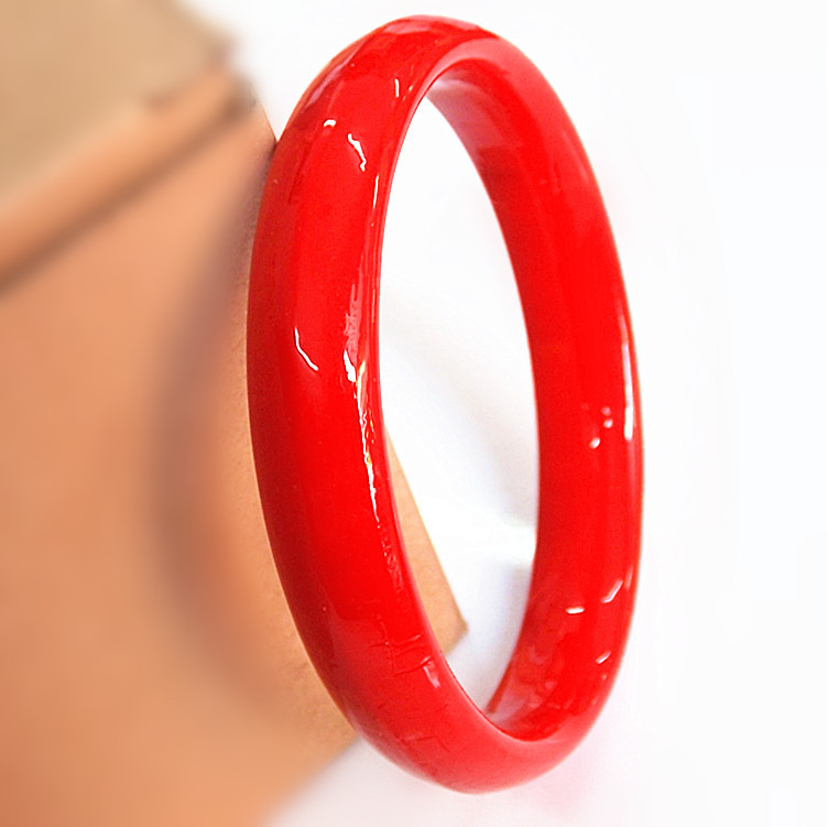 玻璃大红色朱砂光面女款手镯手环 扁条本命年新娘婚庆饰品手饰