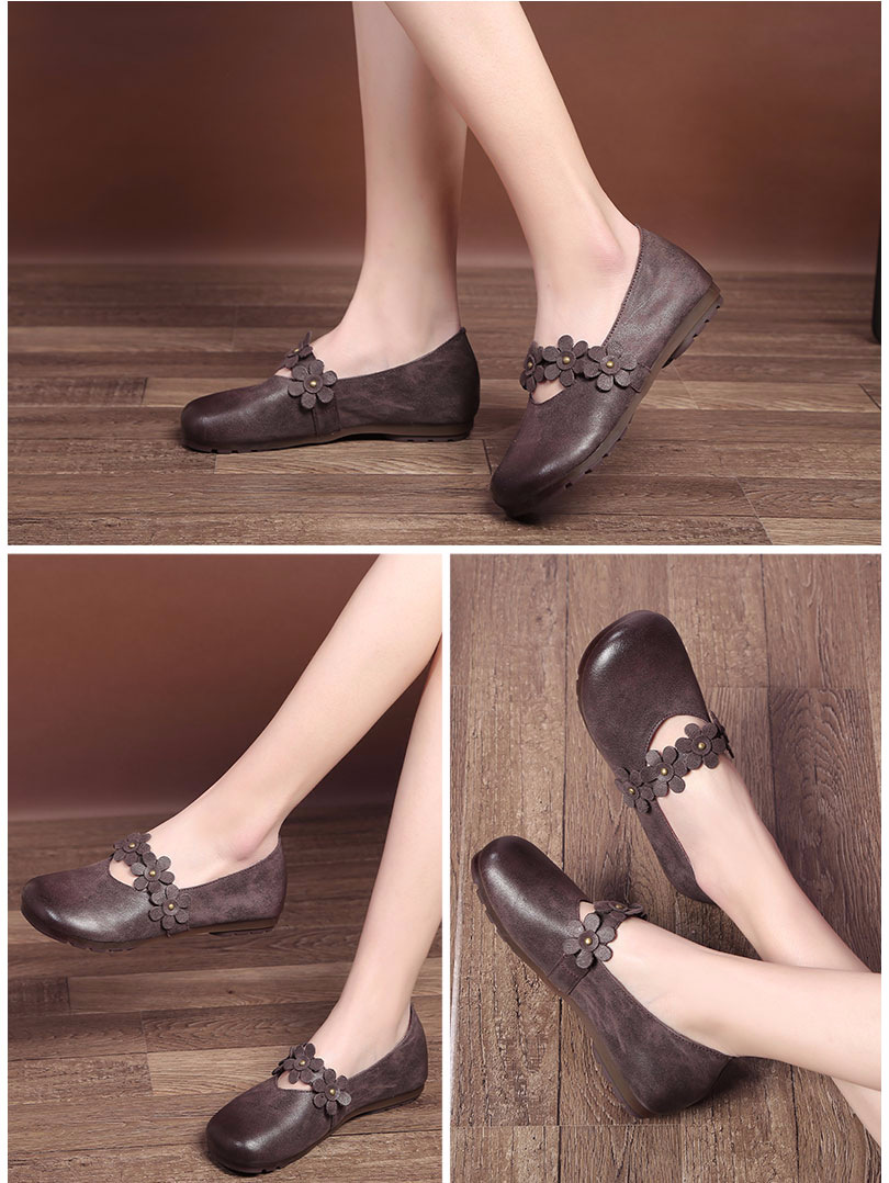 纤纤佳人 2018春季新款原创手工真皮单鞋女复古森女浅口女鞋子