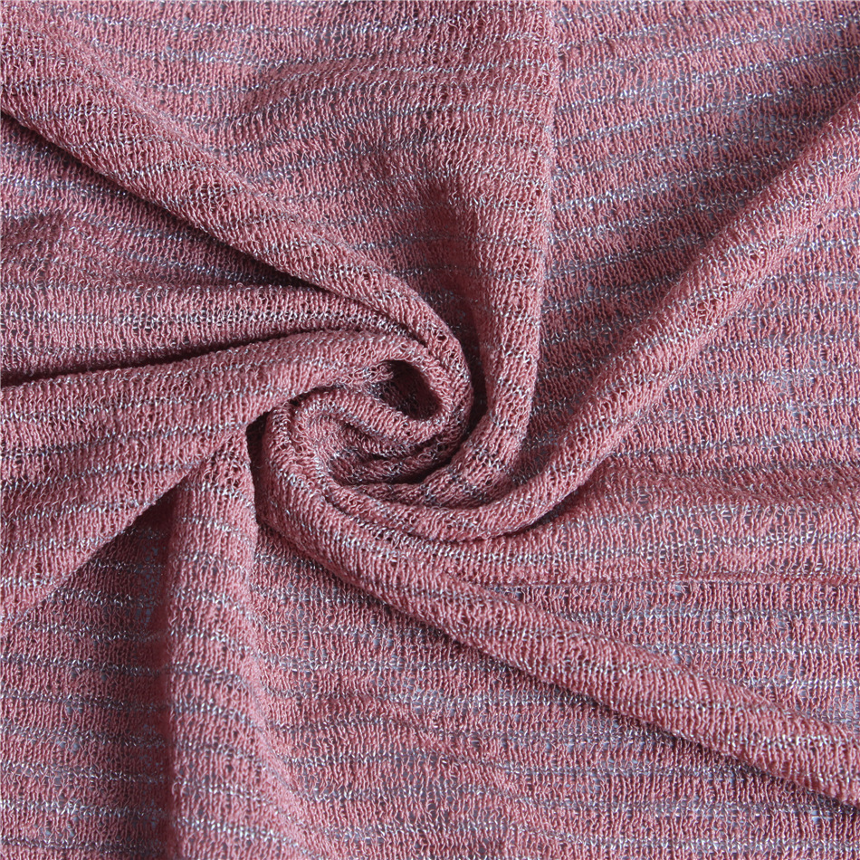 2018条纹银线竹节粗针面料 弹力针织提花面料 多色可选 现货供应