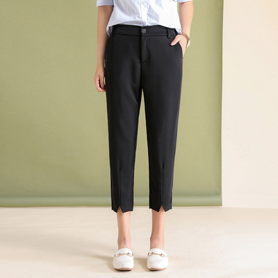 琛光秀依2018 新品速递韩版显瘦简约开叉裤脚显瘦休闲裤
