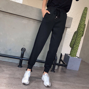 2018秋装季新款女士丝绒拼接时尚运动裤休闲百搭显瘦女长裤510823