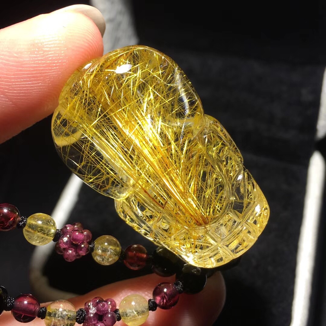 天然金发晶顺发貔貅吊坠 雕工精湛 满满的顺发丝 简约百搭 颜色美