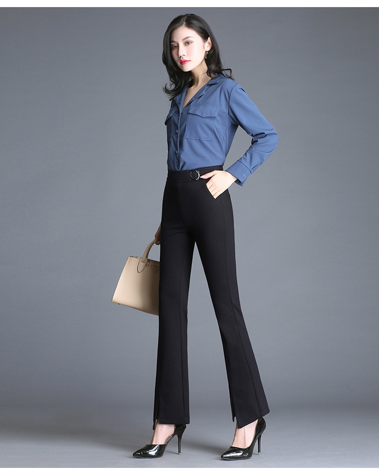 高腰微喇叭裤女长裤2018秋冬款韩版显瘦宽松阔腿女裤侧开叉鱼尾裤