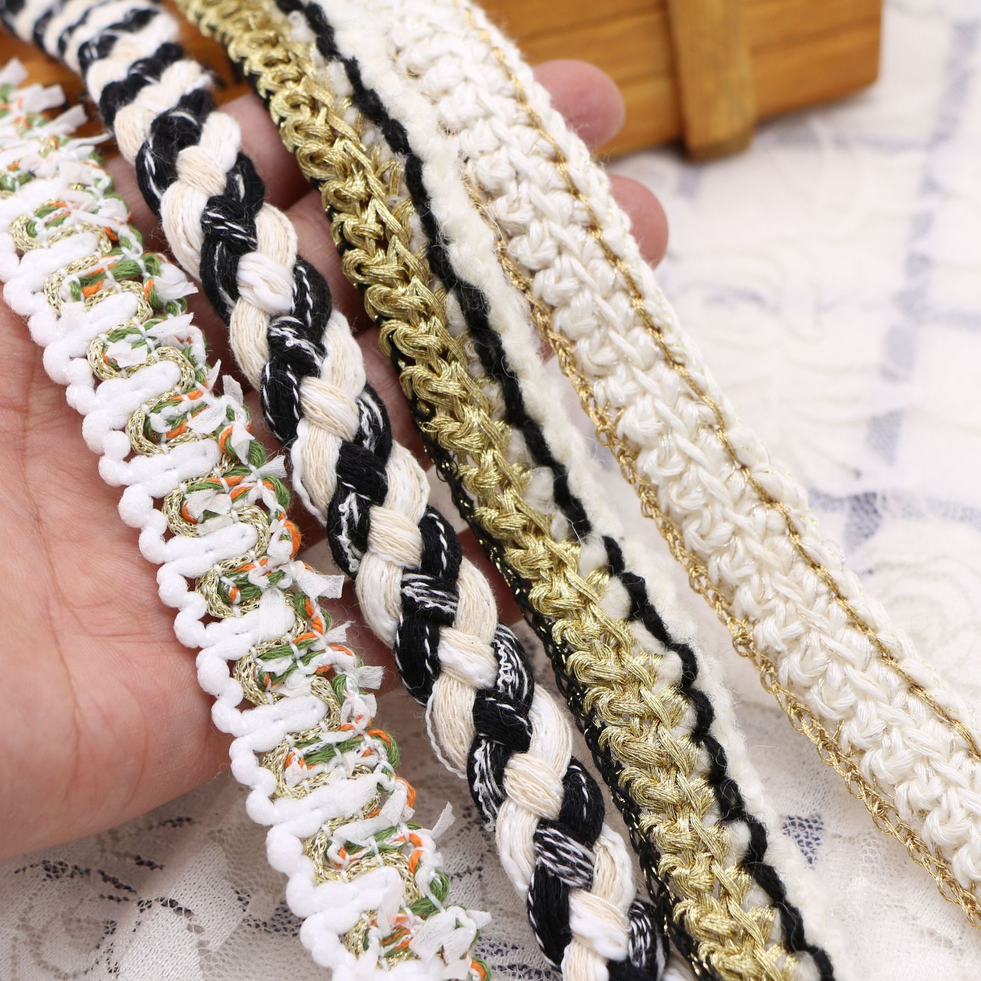 2cm现货小香风毛线织带外套百搭衣边口袋diy手工编织花边辅料批发