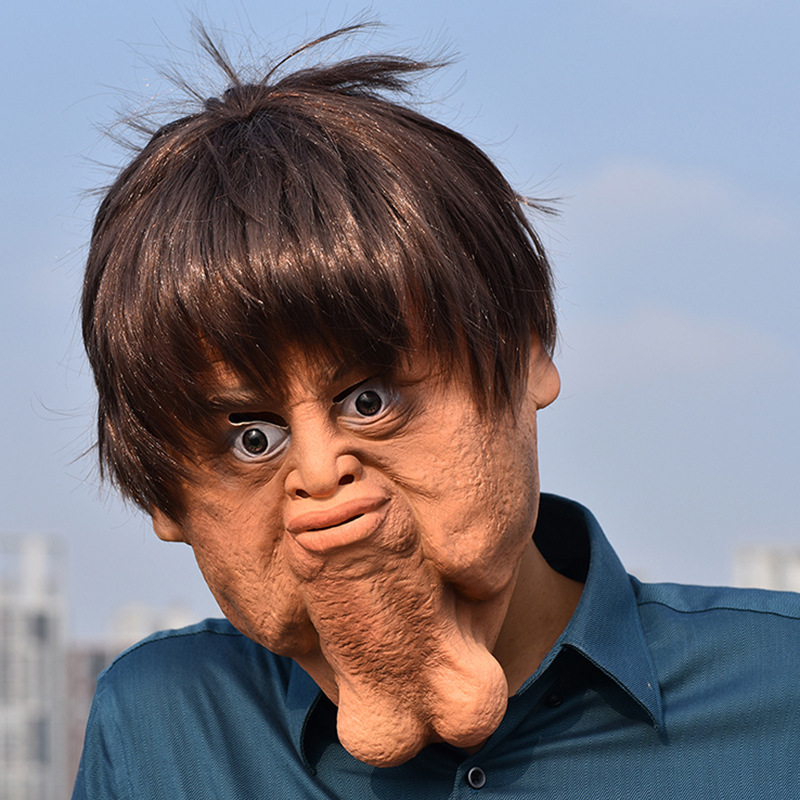 万圣节搞怪恐怖面具怪人大下巴 双下巴 面具影视道具乳胶酒吧舞会