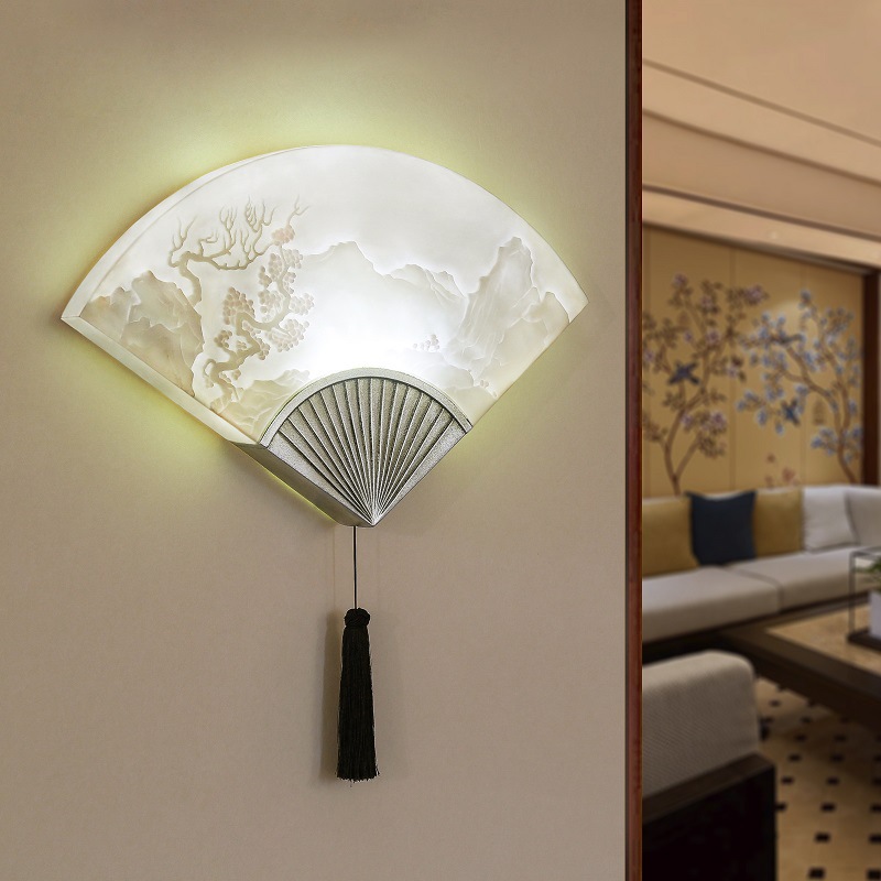 中式扇形led壁灯中国风卧室床头灯个性创意餐厅客厅楼梯走廊灯具