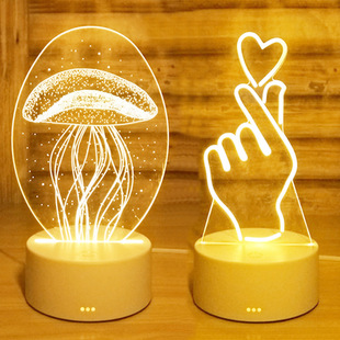 创意促销礼品3d小台灯水母led触摸遥控生日礼物小夜灯卧室床前灯