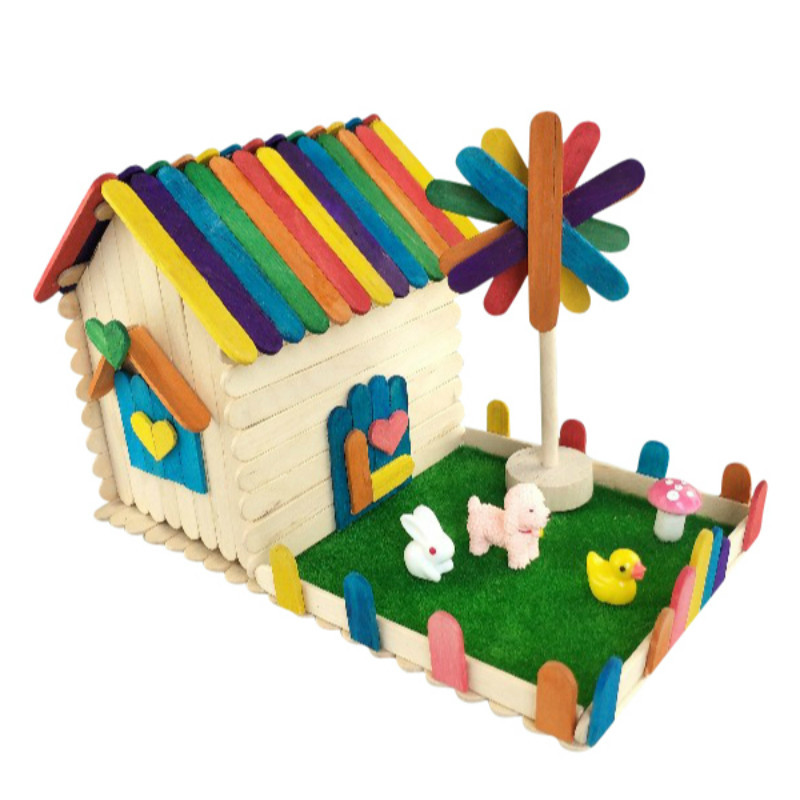 雪糕棒房子冰棒棍手工制作儿童益智拼插木棒diy制作小屋材料包