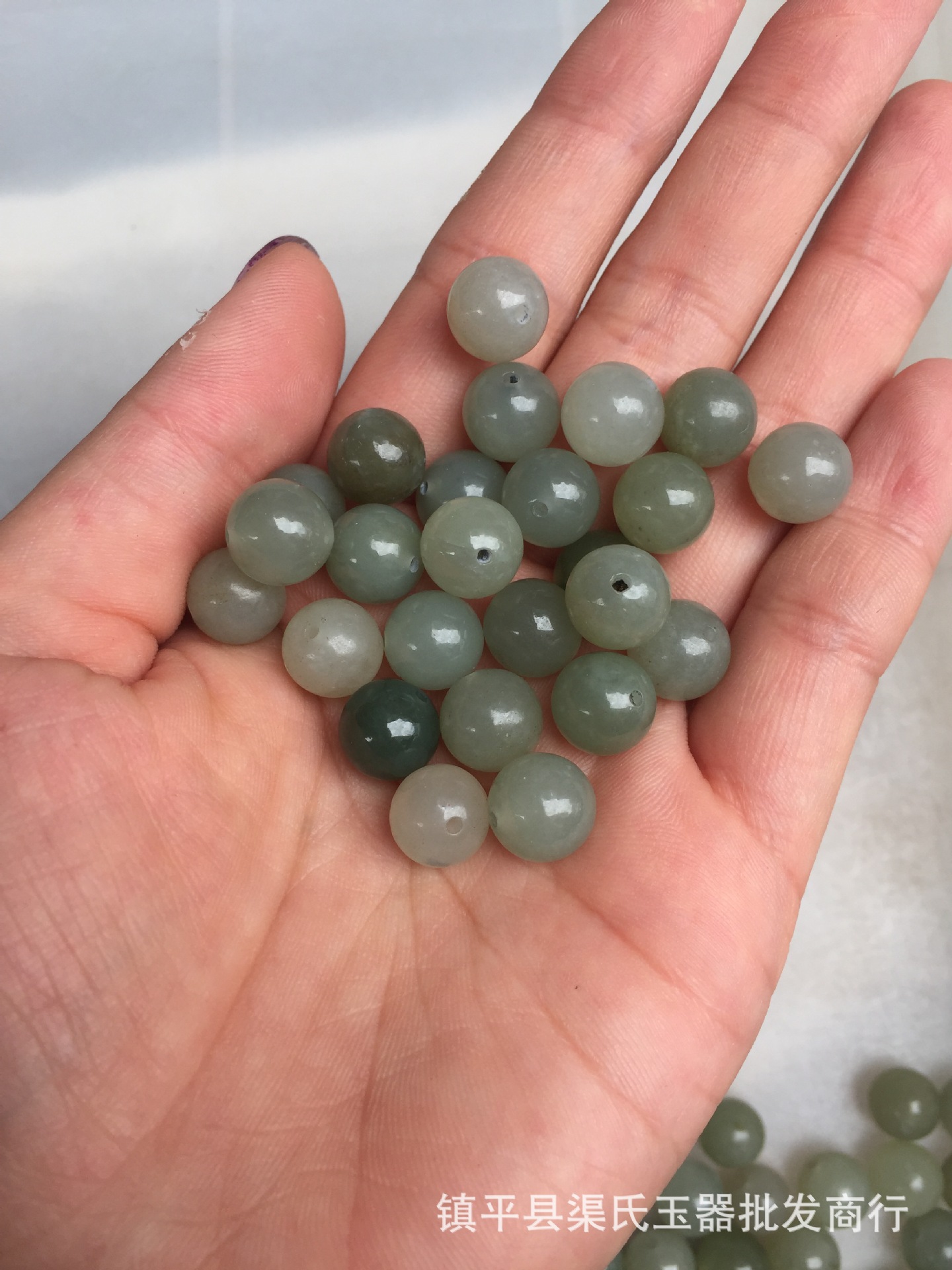 玉器玉石珠子 新疆和田玉圆珠 青玉散珠配饰手串手链项链玉珠批发