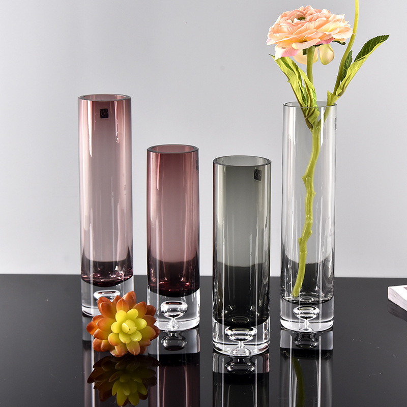 单支直筒玻璃花瓶批发彩色小圆柱花器创意简约家居摆件工艺品礼品