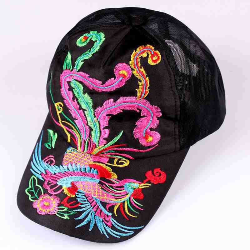 民族绣花帽时尚民族风刺绣凤凰棒球帽休闲网纱帽女式太阳帽