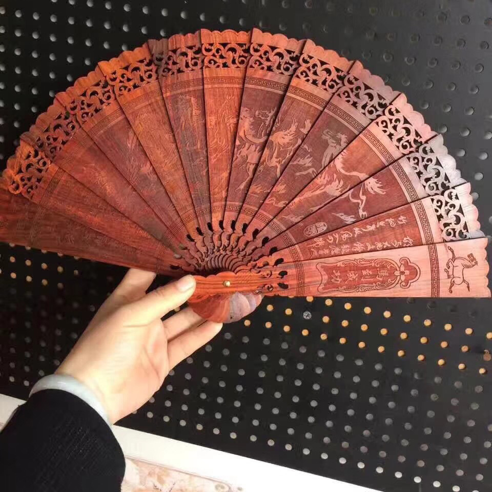 天然酸枝扇子摆扇手工实木打磨送礼制作清凉一夏logo定制厂家直销