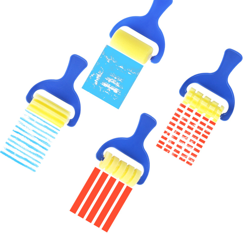 eva海绵印章滚筒刷 4支儿童绘画涂鸦套装海绵滚刷涂刷美术工具-报价