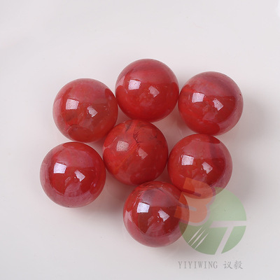 10颗25mm瓷红玻璃弹珠 2.5cm跳棋子镀色红童年玩具装饰圆球200克